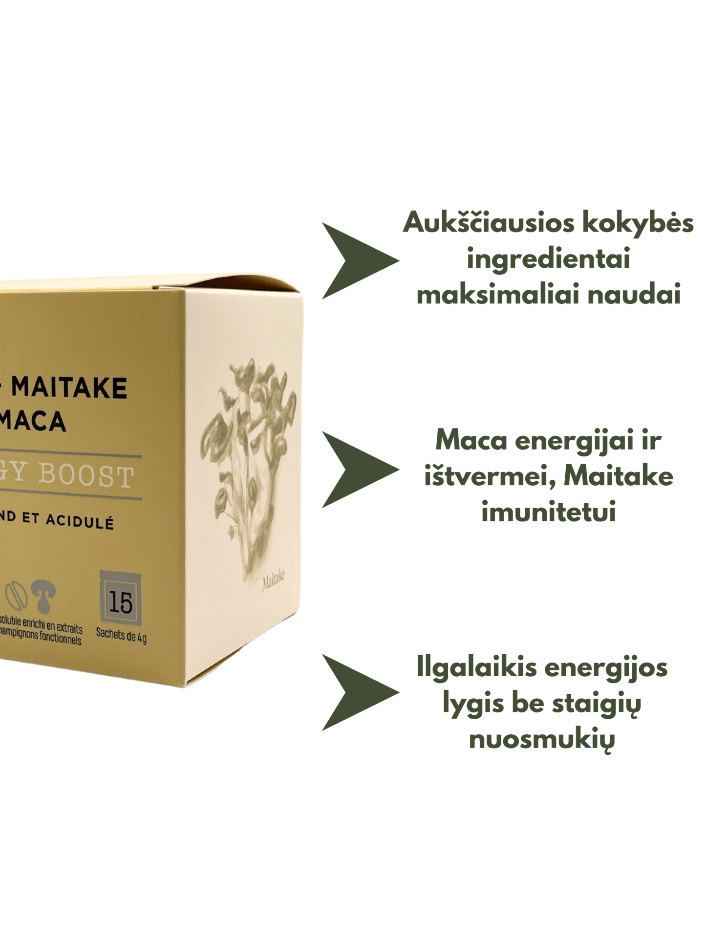 Ekologiška tirpi kava su Maitake grybais ir Maca Energy Boost Coffee - Healthy sips