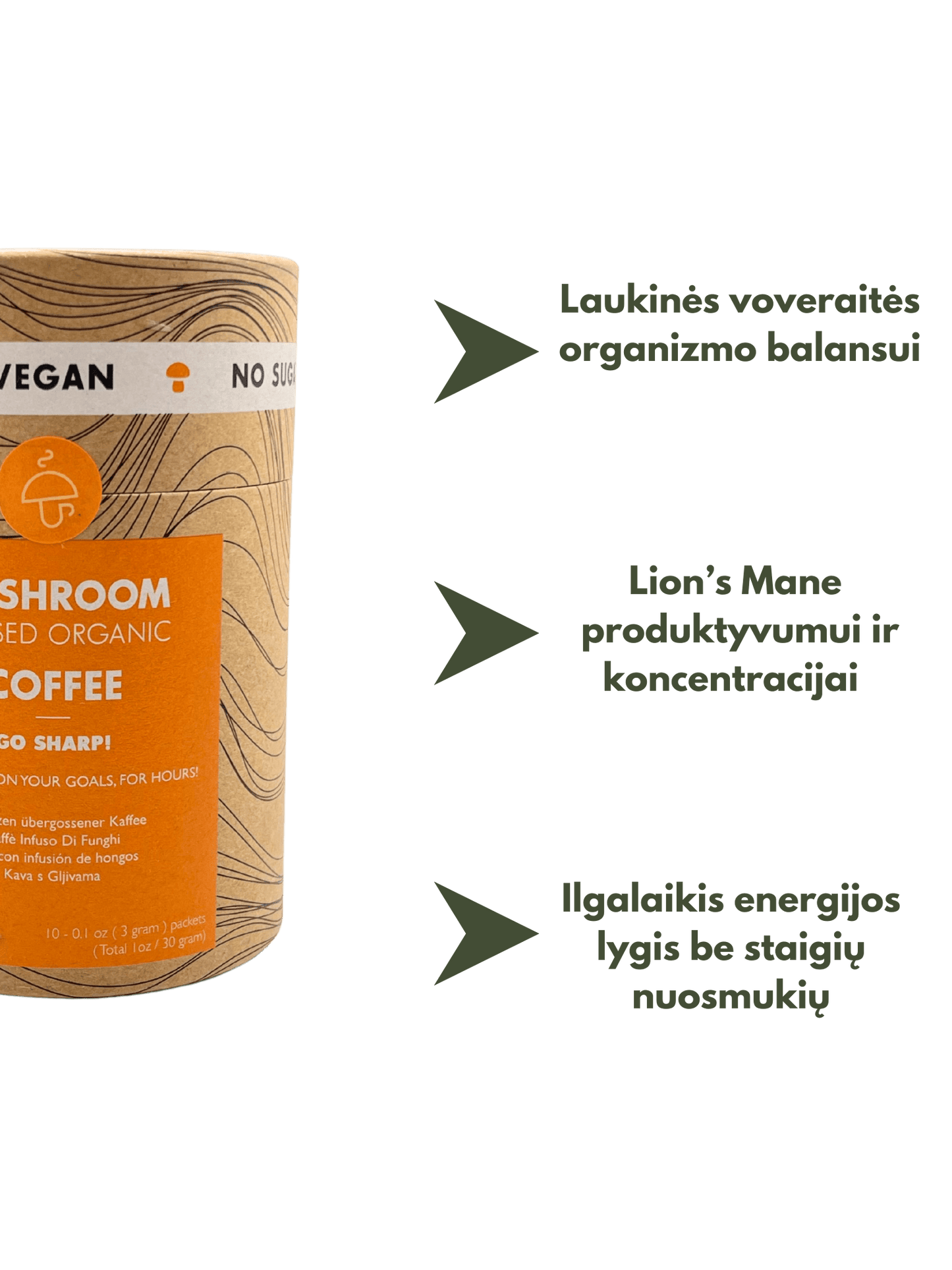 Tirpi kava su Lion's Mane grybais ir laukinėmis voveraitėmis Go Sharp - Healthy sips